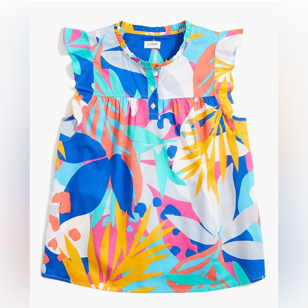 J.Crew Multicolor Floral Cap Sleeve Blouse